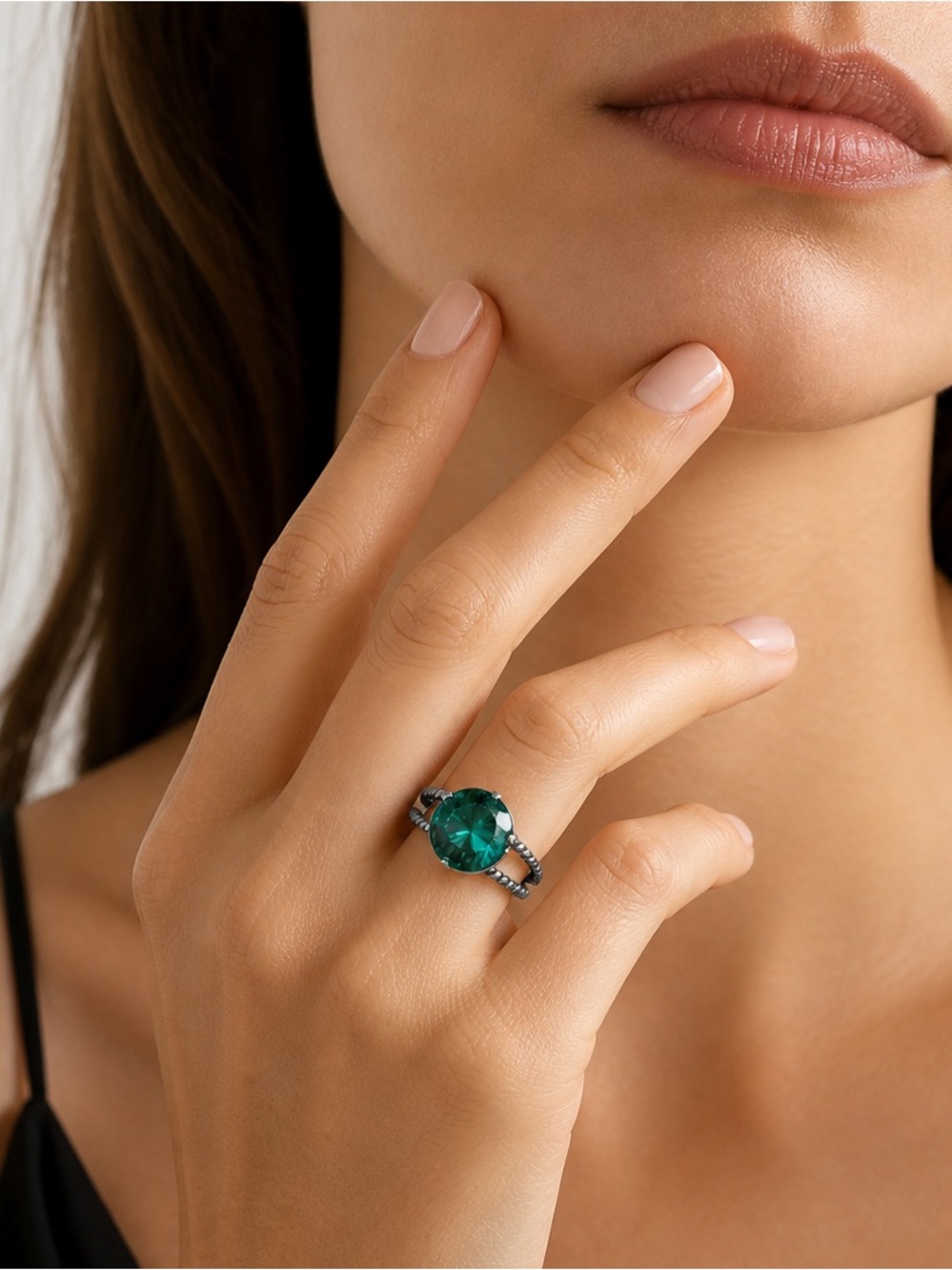 Handmade Swarovski Crystal Ring Green Adjustable Statement Cocktail Ring